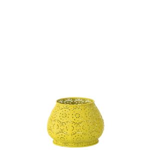 TEALIGHT HOLDER CYLINDER METAL/GLASS YELLOW LARGE