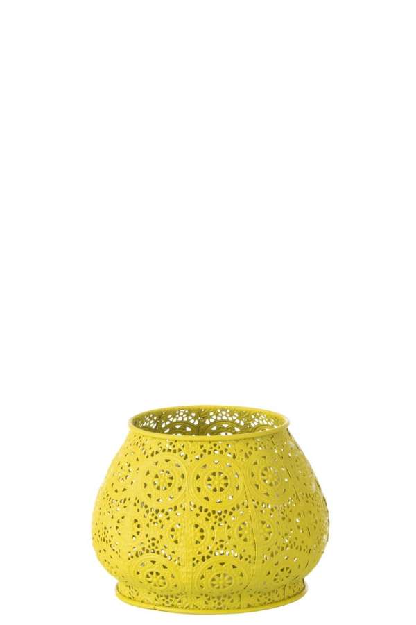 TEALIGHT HOLDER CYLINDER METAL/GLASS YELLOW LARGE