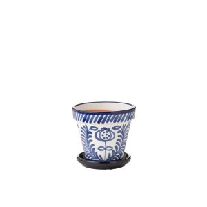 FLOWERPOT+PLATE GRANADA HANDMADE/HANDPAINTED CERAMIC COBALTO BLUE/WHITE MEDIUM
