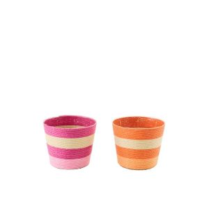 FLOWERPOT STRIPED PAPER PINK/ORANGE SMALL ASSORTMENT OF 2
