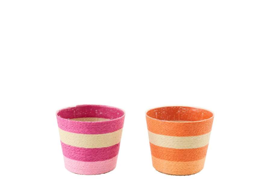 FLOWERPOT STRIPED PAPER PINK/ORANGE SMALL ASSORTMENT OF 2
