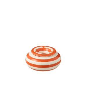ASHTRAY GRANADA STRIPES CERAMIC WHITE/ORANGE LARGE