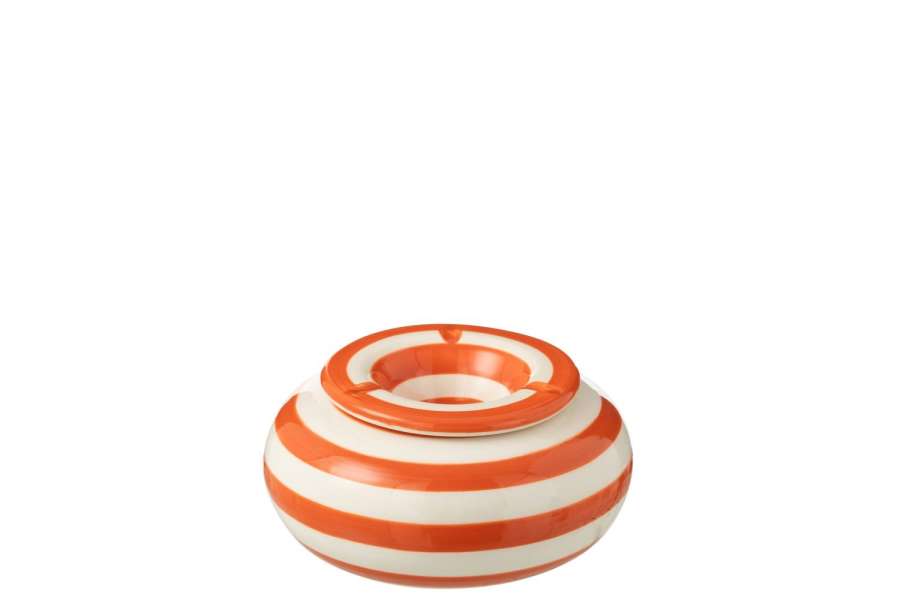ASHTRAY GRANADA STRIPES CERAMIC WHITE/ORANGE LARGE