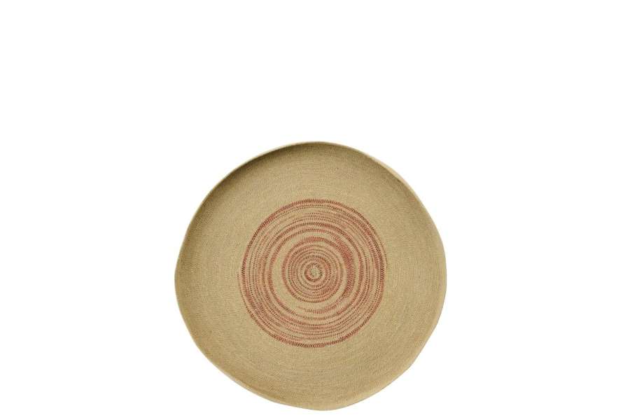 WALL OBJECT TRAY ROUND STRIPED SEAGRASS NATURAL/DARK ORANGE SMALL