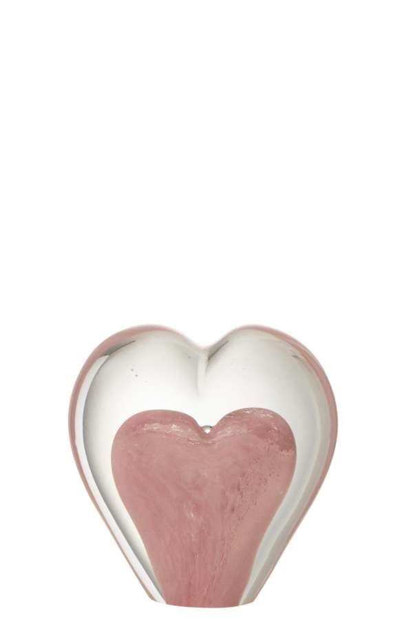 PAPERWEIGHT HEART GLASS PINK SMALL