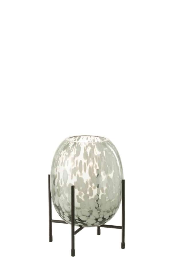 VASE ON FOOT DOT GLASS GREY/WHITE SMALL
