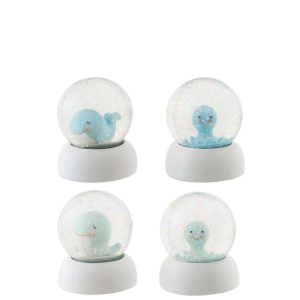 WATER GLOBE WHALE  +  OCTOPUS POLYRESIN LIGHT BLUE/LIGHT GREEN SMALL ASSORTMENT OF 4