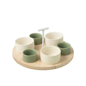 TAPAS SERVICE 6 SETS+WOOD TRAY WINDOWBOX GREEN/WHITE