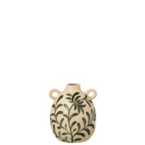 VASE LEAF STONEWARE DARK GREEN/OFF-WHITE SMALL