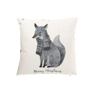 CUSHION FOX WITH SCARF VELVET WHITE/BLACK