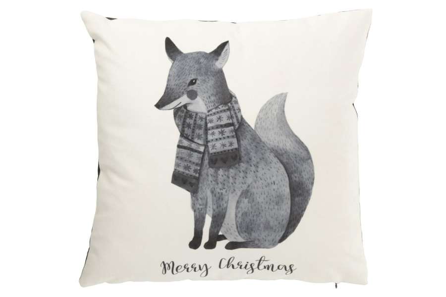 CUSHION FOX WITH SCARF VELVET WHITE/BLACK