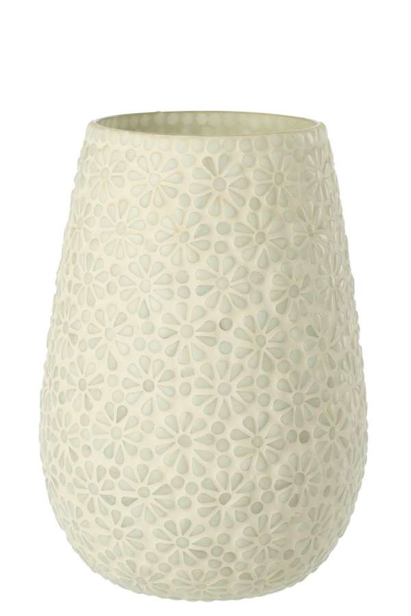 VASE MOSAIC GLASS WHITE/LIGHT GREEN