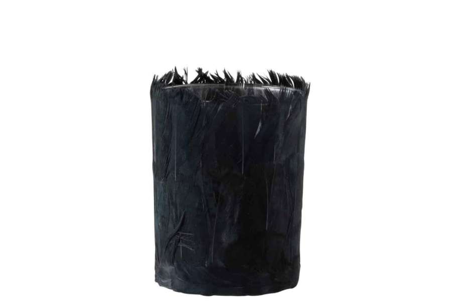 TEALIGHT HOLDER FEATHERS GLASS BLACK LARGE