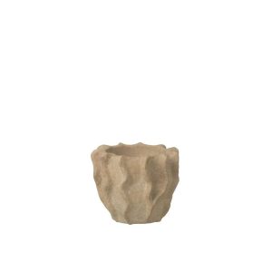 FLOWERPOT ROUND WAVES CEMENT BEIGE SMALL