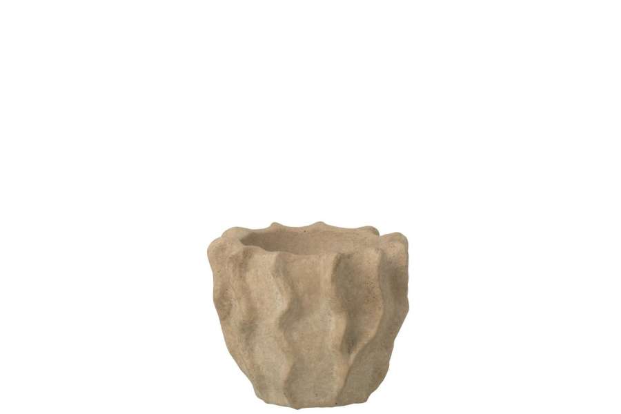 FLOWERPOT ROUND WAVES CEMENT BEIGE SMALL