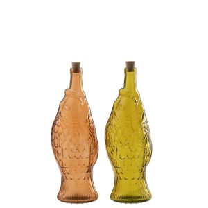 BOTTLE GLASS ORANGE/OCHER YELLOW ASSORTMENT OF 2