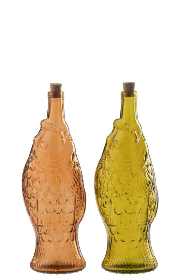 BOTTLE GLASS ORANGE/OCHER YELLOW ASSORTMENT OF 2