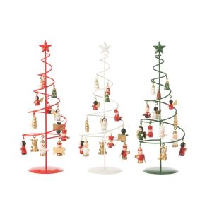 CHRISTMAS TREE+FIGURINES SWIRL METAL MIX ASSORTMENT OF 3