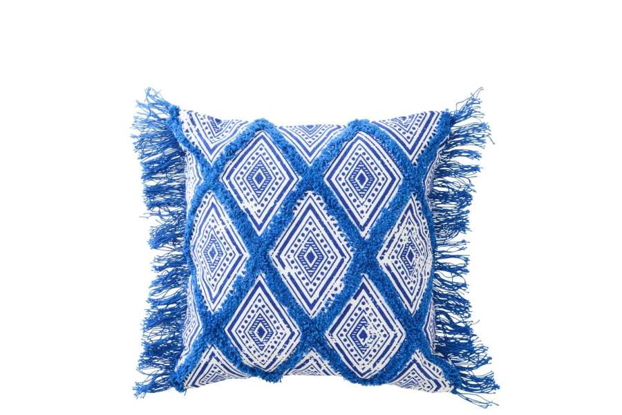 CUSHION ORIENTAL PATTERN COTTON BLUE/WHITE