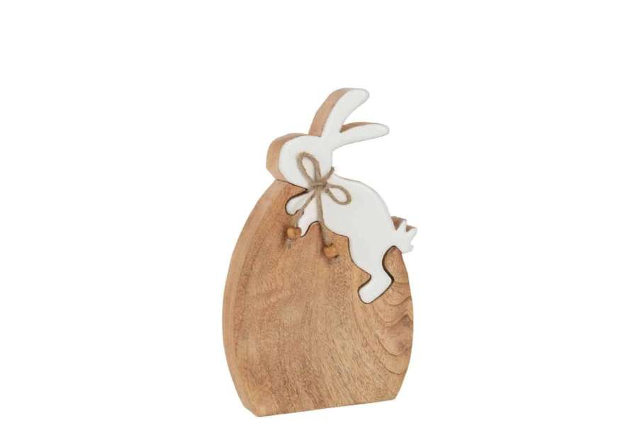 RABBIT ON EGG PUZZLE MANGO WOOD NATURAL/WHITE LARGE