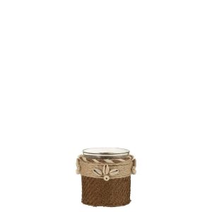 TEALIGHT HOLDER WITH SHELLS GLASS BROWN