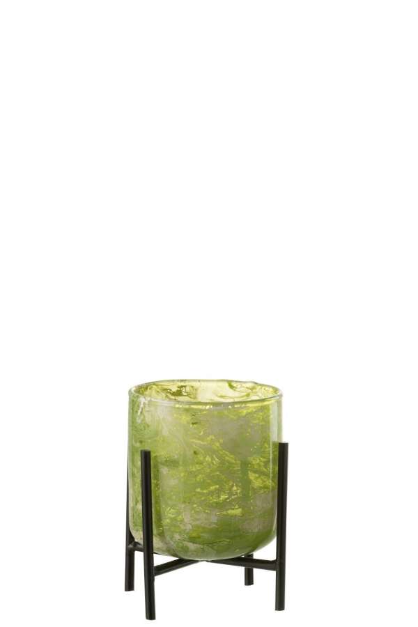HURRICANE STAND GLASS/IRON MARBLE GREEN SMALL