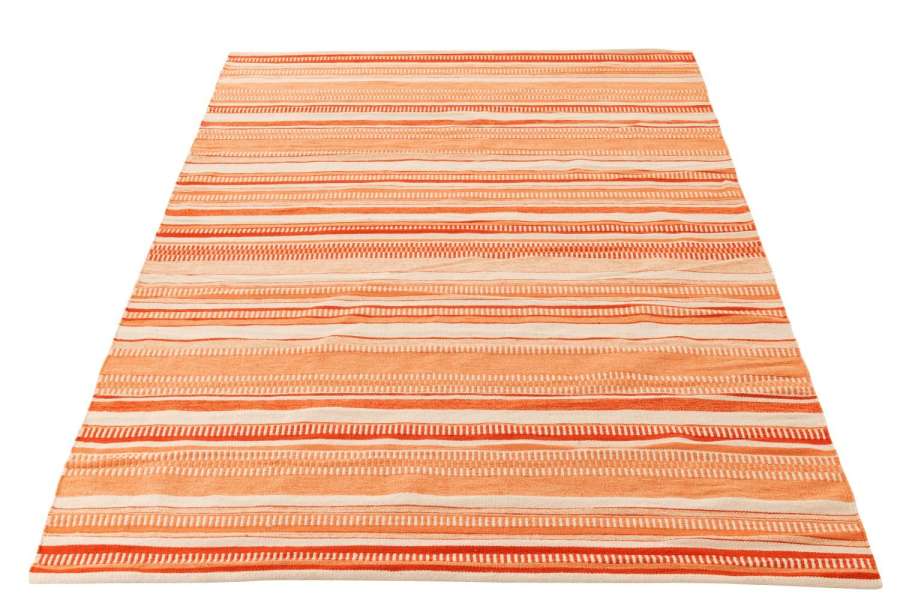 RUG STRIPED COTTON ECRU/DARK ORANGE
