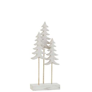CHRISTMAS TREES ON FOOT 3 PIECES WOOD WHITE/GOLD SMALL