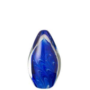PAPERWEIGHT POLYPUS OVAL GLASS TRANSPARENT/BLUE LARGE