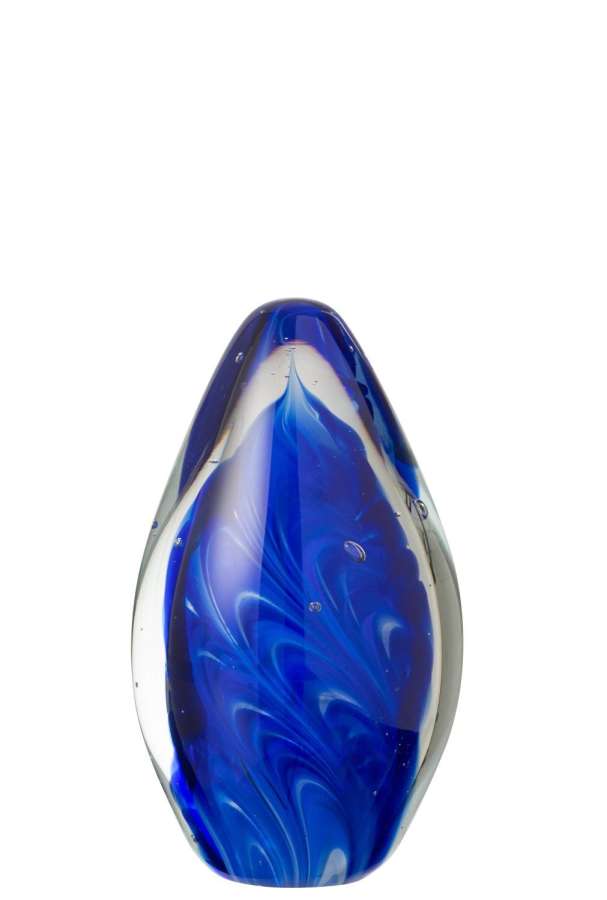 PAPERWEIGHT POLYPUS OVAL GLASS TRANSPARENT/BLUE LARGE