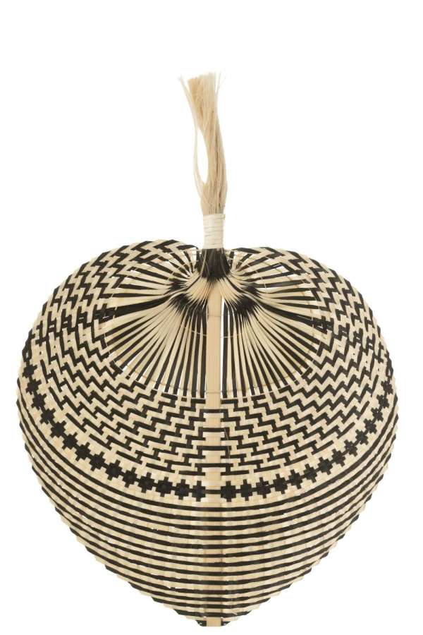 FAN WOVEN BAMBOO NATURAL/BLACK LARGE
