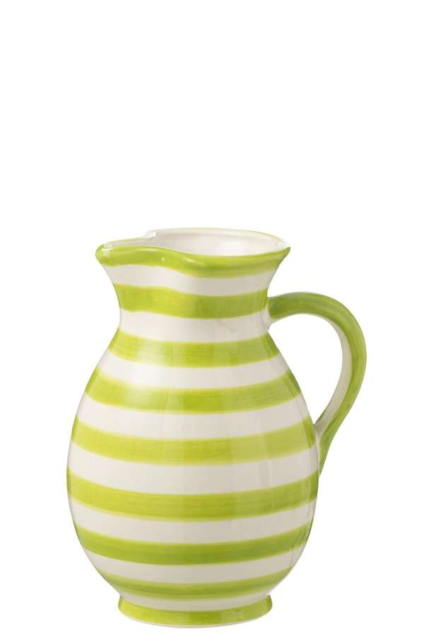 PITCHER GRANADA STRIPES CERAMIC WHITE/GREEN MEDIUM