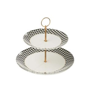 CAKE STAND ON BASE 2 PARTS PIED-DE-POULE PORCELAIN WHITE/BLACK