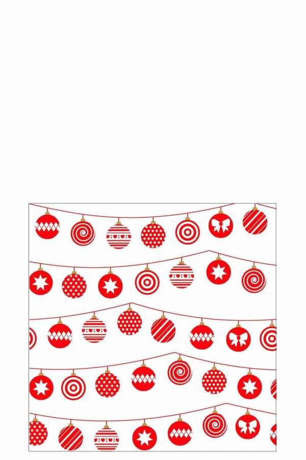 PACK 20 NAPKINS CHRISTMAS BAUBLES PAPER WHITE/GREEN LARGE