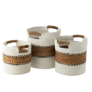 SET OF 3 BASKETS LAURA RAFFIA WHITE/NATURAL