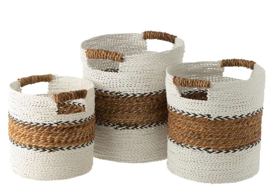 SET OF 3 BASKETS LAURA RAFFIA WHITE/NATURAL