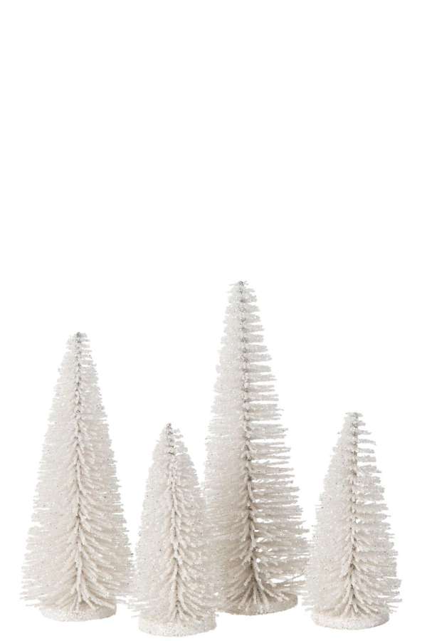 BOX OF 4 CHRISTMAS TREE DECO GLITTERS PLASTIC WHITE