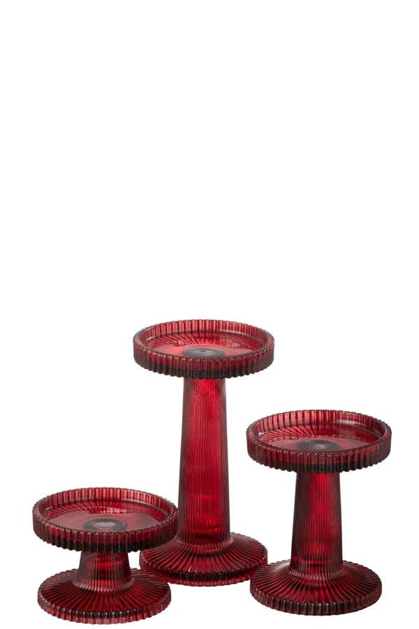 SET OF 3 CANDLE HOLDERS NELLY GLASS CHERRY RED