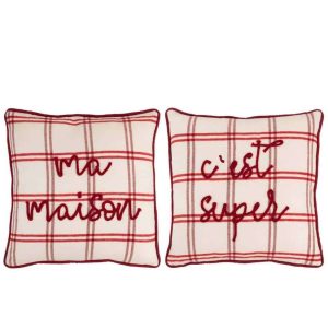 CUSHION TEXT POLYESTER RED/WHITE ASSORTMENT OF2