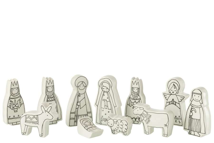 NATIVITY SCENE 11PARTS DOLOMITE WHITE/BLACK LARGE