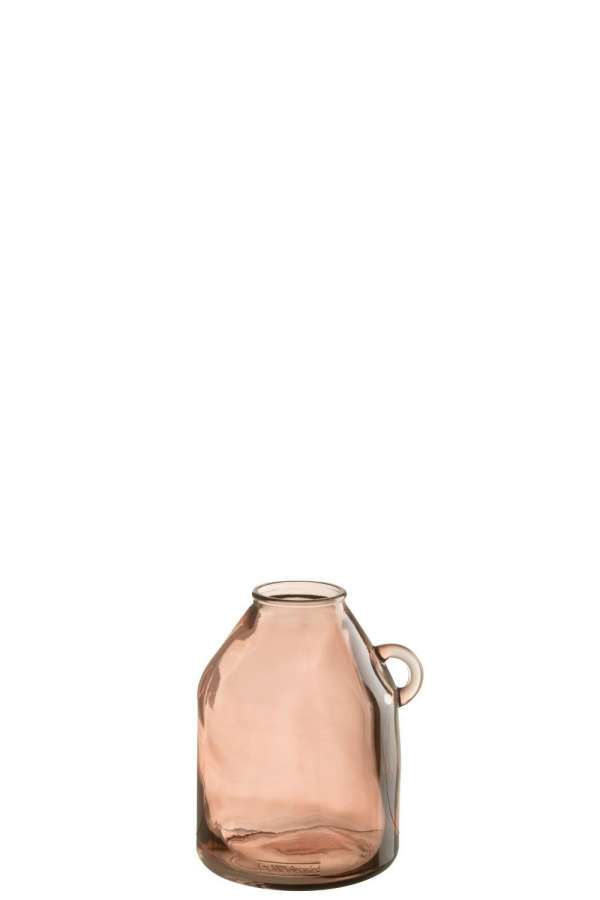 VASE HANDLE CYLINDER GLASS LIGHT PINK SMALL