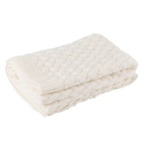 PLAID KNITTED ACRYLIC WHITE