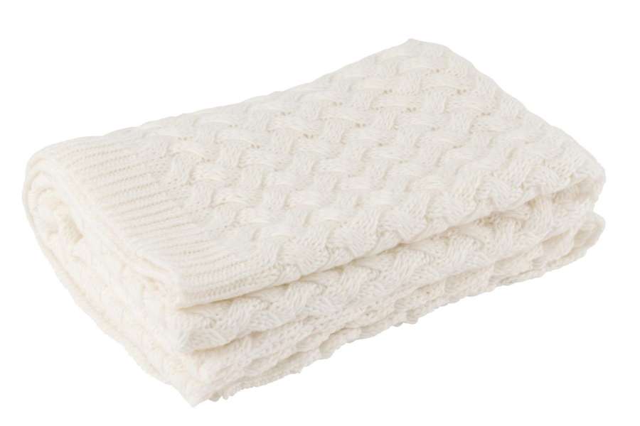 PLAID KNITTED ACRYLIC WHITE