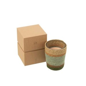 SCENTED CANDLE BASKET WAX BEIGE/BLUE MEDIUM-55HOURS