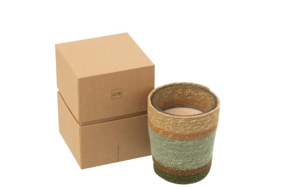 SCENTED CANDLE BASKET WAX BEIGE/BLUE MEDIUM-55HOURS