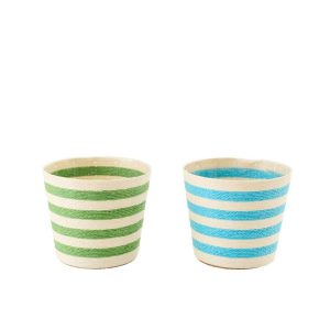 FLOWERPOT STRIPED PAPER AZURE BLUE/GREEN LARGE ASSORTMENT OF 2