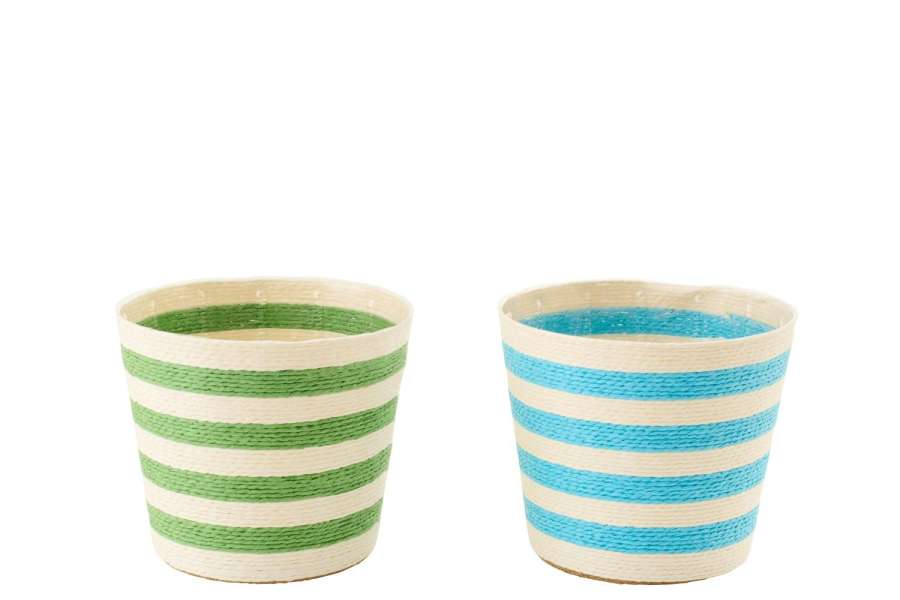 FLOWERPOT STRIPED PAPER AZURE BLUE/GREEN LARGE ASSORTMENT OF 2
