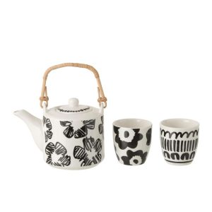 TEAPOT + CUPS CERAMIC WHITE/BLACK