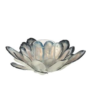 TEALIGHT HOLDER SHELL METAL WHITE/DARK BLUE
