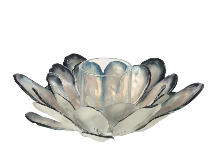 TEALIGHT HOLDER SHELL METAL WHITE/DARK BLUE